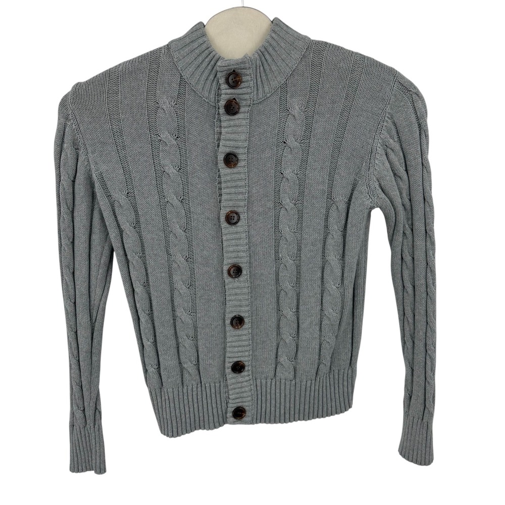 NWT Nitagut Cardigan Sweater Men Medium Gray 100% Cotton Cable Knit Stand Collar
